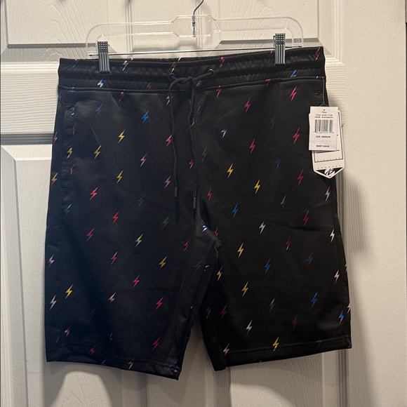 Stylish Black Athletic Shorts with Colorful Lightning Design - Picture 1 of 4